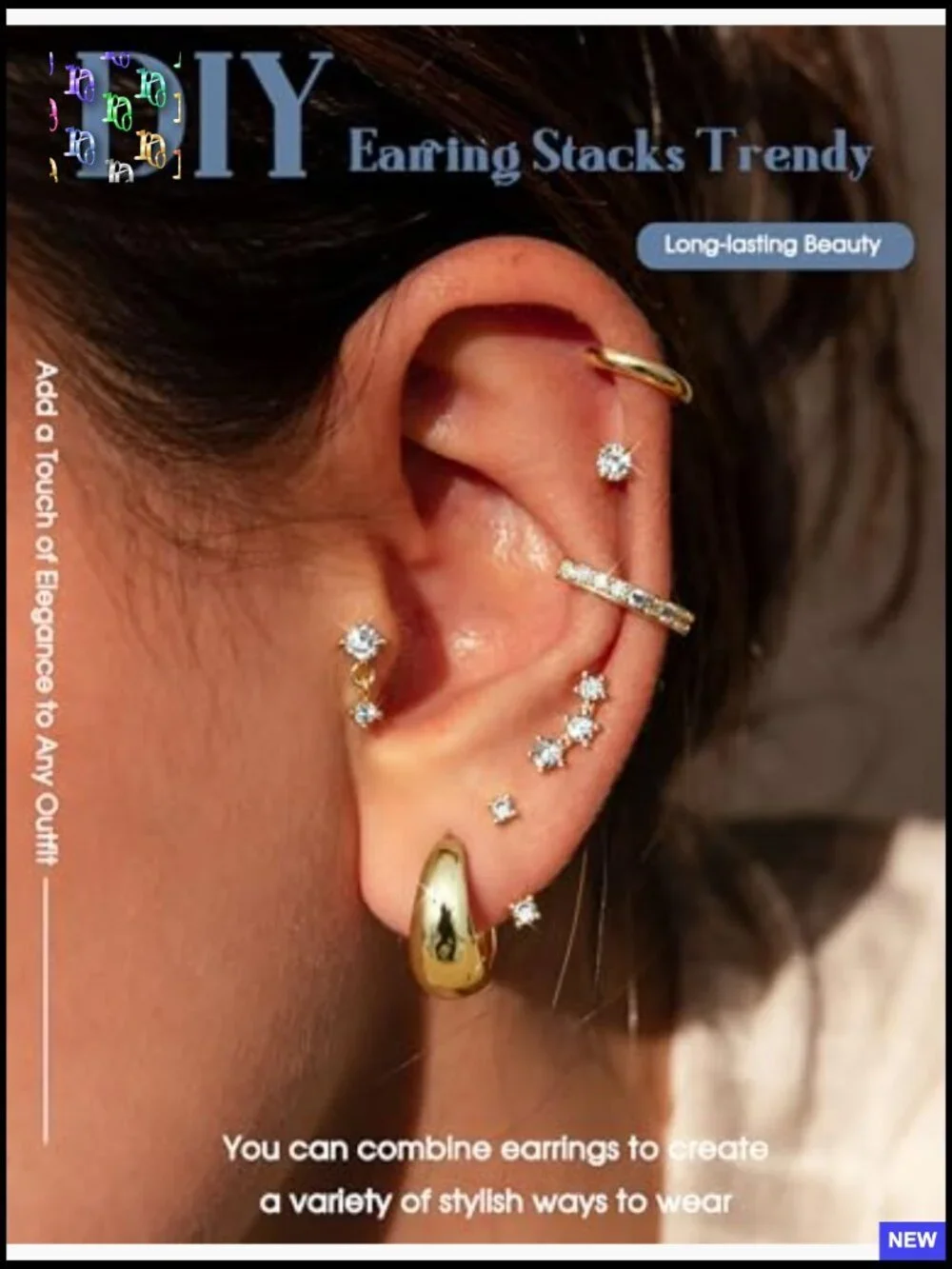 7 Pair Hoop Stud Earring Set Dainty Hypoallergenic Stackable Gift Box